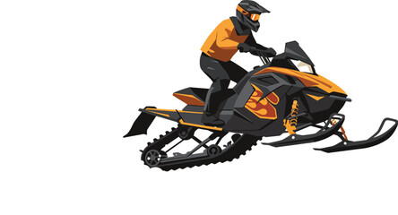 Motorized Snow Vehicle Rider in Action with Orange Gear and Black Snowmobile