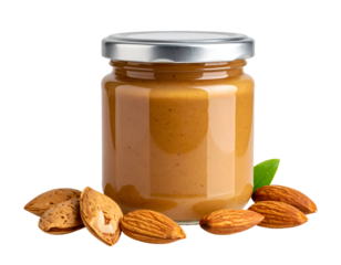 Glass jar of almond butter isolated on transparent png