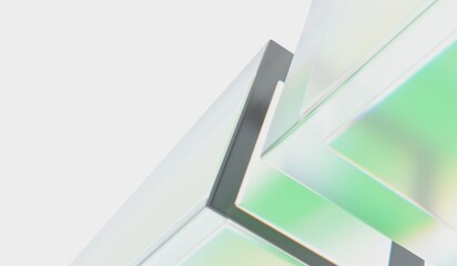 Abstract iridescent glass on the white background, geometric design, 3d dispersion render 4k 8k