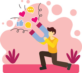 Man attracting social media likes and comments illustration