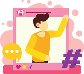 Man posting content on social media platform illustration