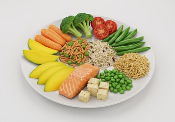 Balanced Plate of Fruits, Vegetables, Proteins, and Grains – Healthy Nutrition Concept