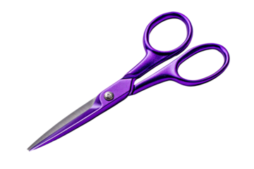 a pair of purple scissors sitting on top of a white surface
