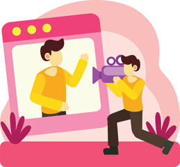 Man recording video content with camera for online platform illustration