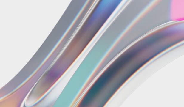 Abstract iridescent glass on the white background, geometric design, 3d dispersion render 4k 8k