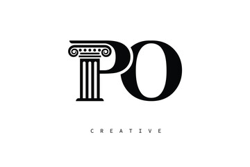 PO Law Prime Monogram Logo Design Classic Column & Legal Symbol