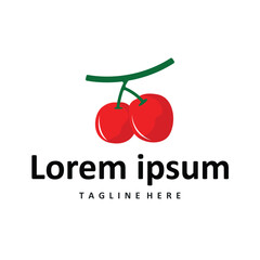 Cherry fruit logo design concept red fruit with silhouette and farmer symbol illustration icon template vector design