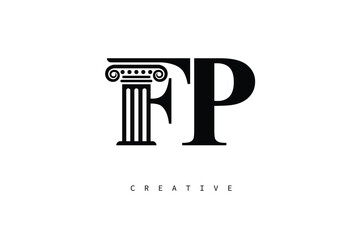 FP Law Prime Monogram Logo Design Classic Column & Legal Symbol