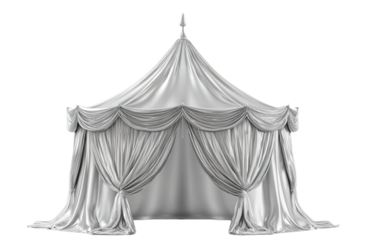 a tent with curtains and a cross on top