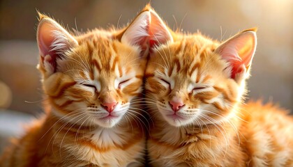 Two ginger kittens cuddling close