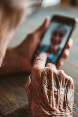 Elderly Person Using Smartphone Video Call.