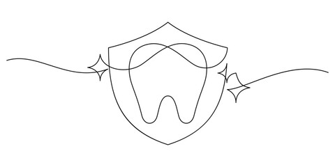 dental tooth symbol shield protection one line drawing