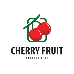 Cherry fruit logo design concept red fruit with silhouette and farmer symbol illustration icon template vector design