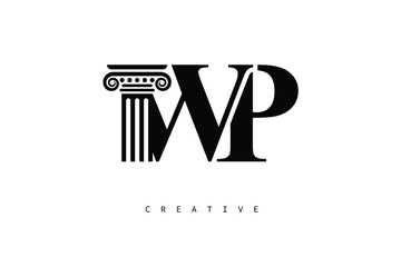 WP Law Prime Monogram Logo Design Classic Column & Legal Symbol