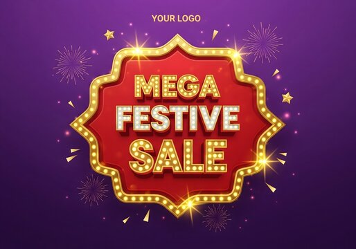 Mega Festive Sale Poster  Shiny Light Frame with Fireworks, Stars, and Celebration Vibes