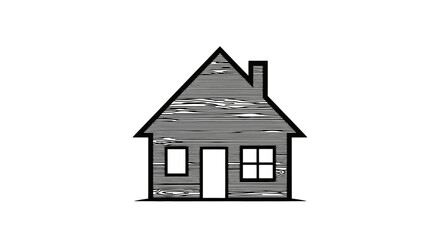 Minimalist house illustration with textured gray fill and black outline, suitable for real estate, construction, or architectural design projects