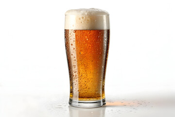 Illustration of refreshing pilsner beer in a tall glass with condensation, isolated on white background, perfect for a hot day