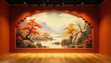 Ancient style indoor landscape of mountains and waters