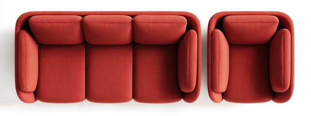 Red Couch and Chair Top View