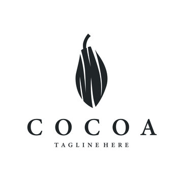 Cocoa bean logo design concept fruit chocolate drink silhouette and plantation symbol illustration icon template vector design