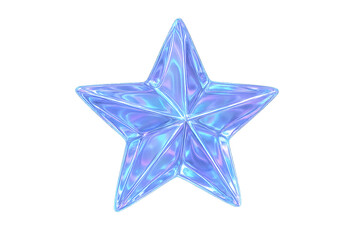 Obraz premium A single, faceted five-pointed star rendered in a futuristic, iridescent crystal glass material. This isolated design element shines with blue and violet light