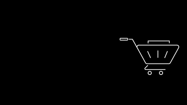 Shopping cart and hand pressing shop button on shopping bag icon on black background Keywords: shopping cart, shopping bag, hand, finger, pressing, button, shop, online shopping, e-commerce