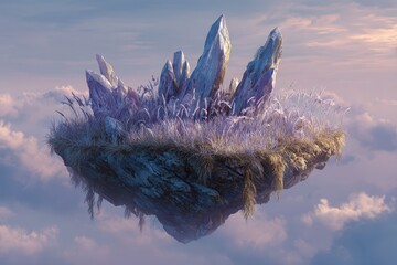 Floating Crystal Island in the Sky - A Fantasy Landscape.