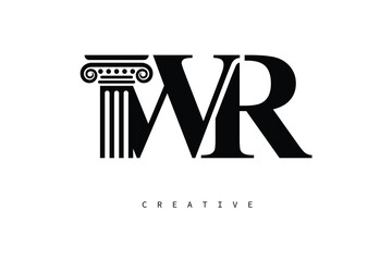 WR Law Prime Monogram Logo Design Classic Column & Legal Symbol