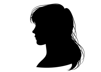 女性の横顔のシルエット 上半身横向きのイラスト グレー