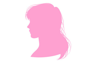 女性の横顔のシルエット 上半身横向きのイラスト ピンク
