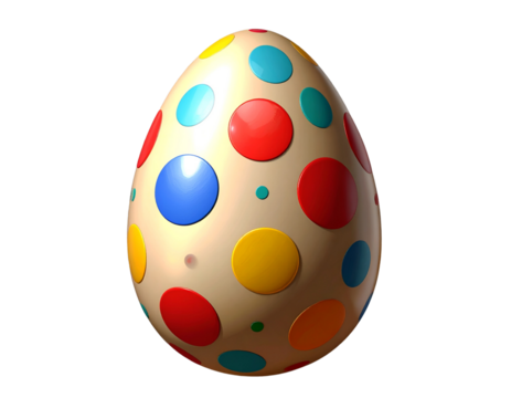  Polka Dot Decorated Easter Egg in Vibrant Colors, Angled Side View, 3D Rendered, Isolated on Transparent Background