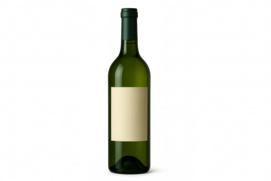 Photorealistic green wine bottle with blank label, isolated on transparent background, ready for customization - Powered by Adobe