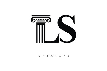 LS Law Prime Monogram Logo Design Classic Column & Legal Symbol