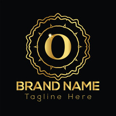 Golden letter O emblem with brand name and tagline text on black background logo