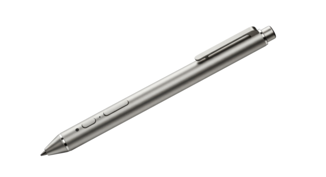 Silver stylus pen for writing and drawing on touchscreen devices isolated PNG with Transparent Background