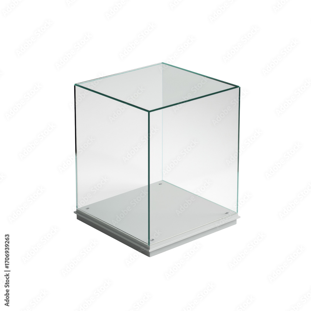Poster glass display case offering pristine presentation of merchandise isolated with pure transparency