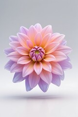 Fototapeta premium A surreal, simple 3d artwork of a Gradient dahlia with 3D glass effect, modern digital art, white base