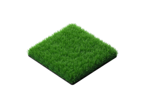 Vibrant green artificial turf square on a clean transparent field, perfect for landscaping