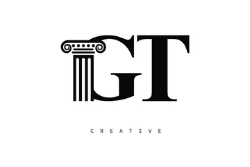GT Law Prime Monogram Logo Design Classic Column & Legal Symbol