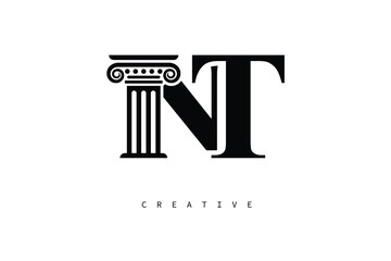 NT Law Prime Monogram Logo Design Classic Column & Legal Symbol