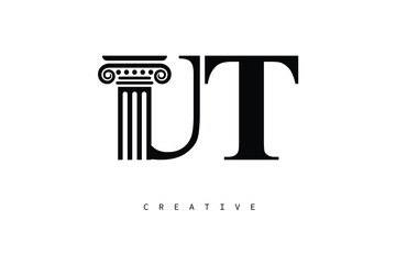 UT Law Prime Monogram Logo Design Classic Column & Legal Symbol