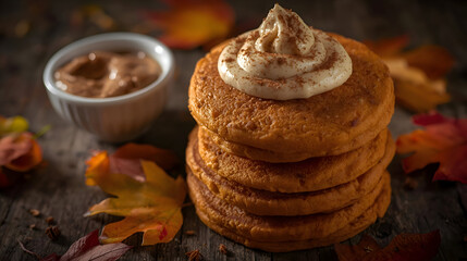 Sweet potato pancakes with cinnamon cream look delectable tempting treat Golden brown stack delights with flavors and warm feeling