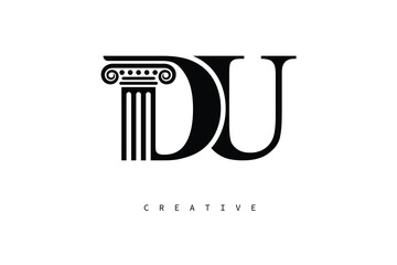 DU Law Prime Monogram Logo Design Classic Column & Legal Symbol