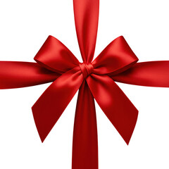 Elegant red satin ribbon tied in a classic bow isolated on transparent background