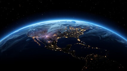 Obraz premium Earth from space with city lights and stars