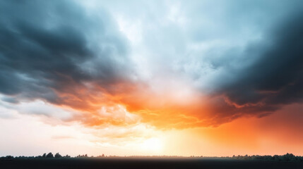 Dramatic sky stormy clouds cosmic light glowing horizon vibrant sunset landscape nature moody atmosphere silhouette peaceful