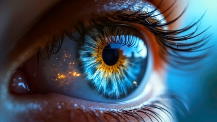 Exquisite close-up of blue and yellow gradient eyes