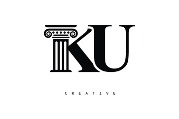 KU Law Prime Monogram Logo Design Classic Column & Legal Symbol