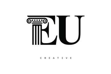 EU Law Prime Monogram Logo Design Classic Column & Legal Symbol