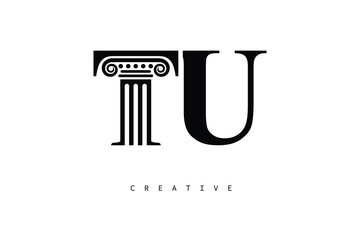 TU Law Prime Monogram Logo Design Classic Column & Legal Symbol